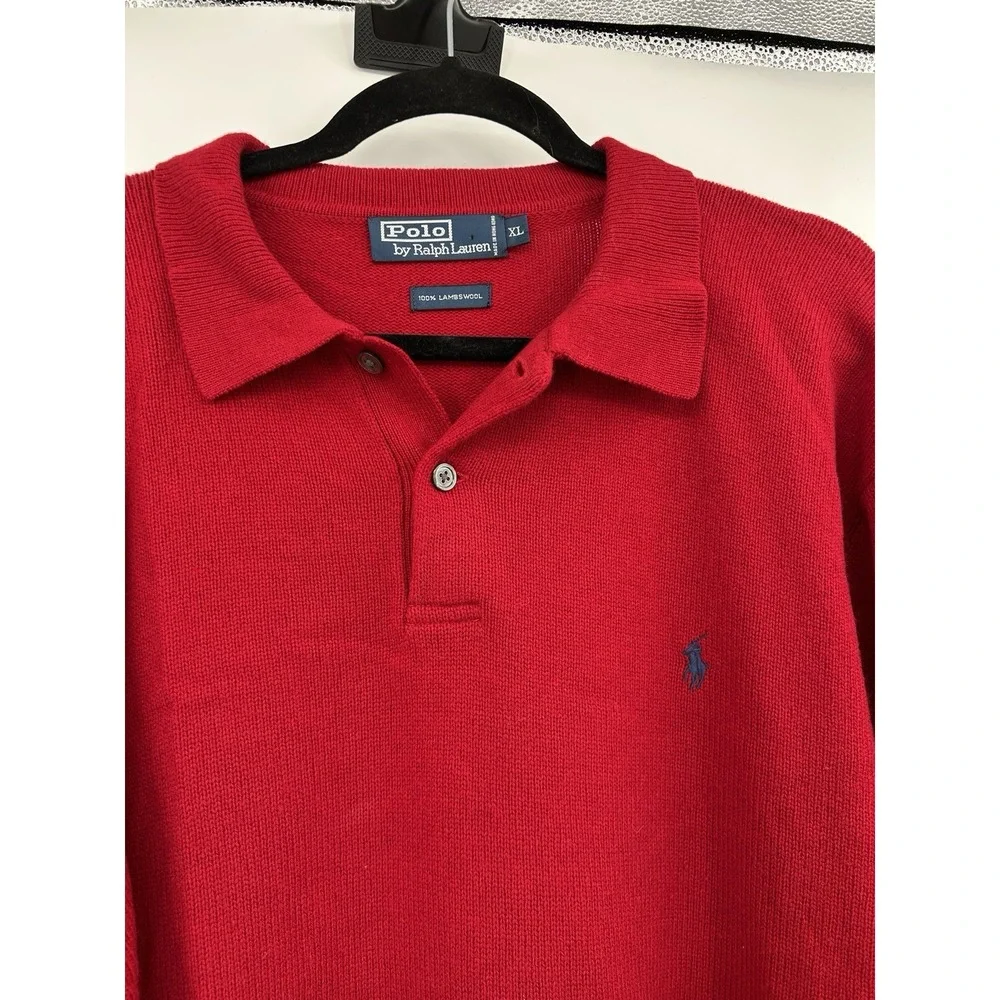 Polo Ralph Lauren Mens Lambswool Polo Sweater Size XL Red‎ Preppy Old Money LOGO